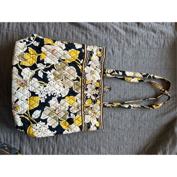 Vera Bradley Retired Dogwood Holiday Tote Yellow Black Purse Floral Bag - Picture 9 of 10